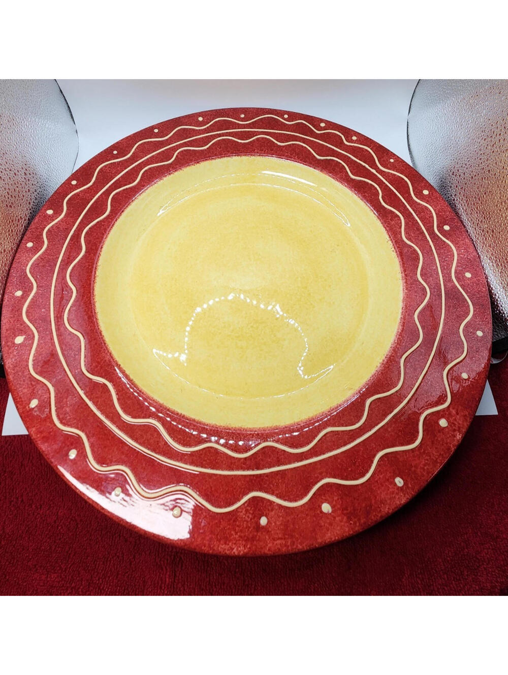 Studio D 15 Inch Large Hand Painted Sunburst Red & Yellow Serving Platter